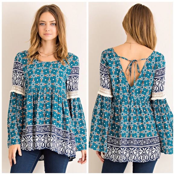 Tops - 💕LAST 2! Stunning Teal Contrast Boho Tunic!